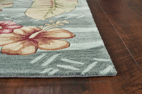 Seafoam Green Machine Woven Tropical Plants Indoor Area Rug